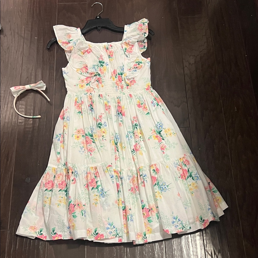Janie and jack Floral White Kids Dress with Headband